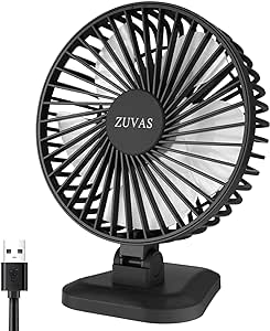 Zuvas Desk Fan, USB Powered Small Fan Quiet Portable Fan Personal Mini Fan 3 Speeds Small Fan 70° Adjustable Head for Indoor Home Office Bedroom, Black