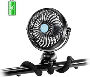 Zuvas Stroller Fan Mini Portable Fan Battery Operated Personal Fan, 360° Rotatable Baby Clip on Fan Stepless Speed Desk Fan with Flexible Tripod, USB Handheld Fan for Crib Treadmill Bike Tent Camping