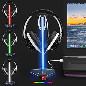 COZOO RGB Headphone Stand with 2 USB2.0 Extension Charging Port Extender Cord,Headset Stand Holder for Gamer Desktop Table Game Earphone Accessories,PC Gaming Accessories for Gamer,Gifts for Boyfriend