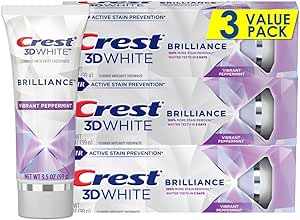 Crest 3D White Brilliance Teeth Whitening Toothpaste, Vibrant Peppermint, 3.5 oz, Pack of 3