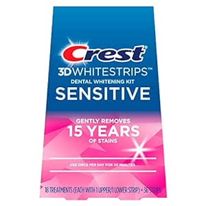 Crest 3D Whitestrips Sensitive At-home Teeth Whitening Kit, 18 Treatments, Gently Removes 15 Years of Stains