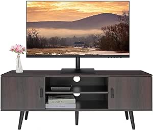 Iwell TV Stand for 55 inch TV, Mid Century Modern TV Stand with Storage, Entertainment Center with 2 Cabinet & 2 Shelves, Retro TV Console Table for Living Room, Bedroom, Black Oak