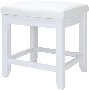 Iwell Large Vanity Stool with Solid Wood Legs, Vanity Chair, Makeup Bench Dressing Stool, Padded Cushioned Chair, Piano Seat, White