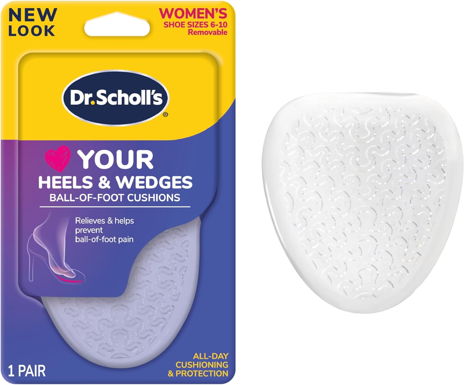 Dr. Scholl' Love Your Heels & Wedges Ball of Foot Cushions, All-Day Comfort for High Heels, Relieve & Prevent Shoe Discomfort, No Sliding Stopper Pads, 1 Pair