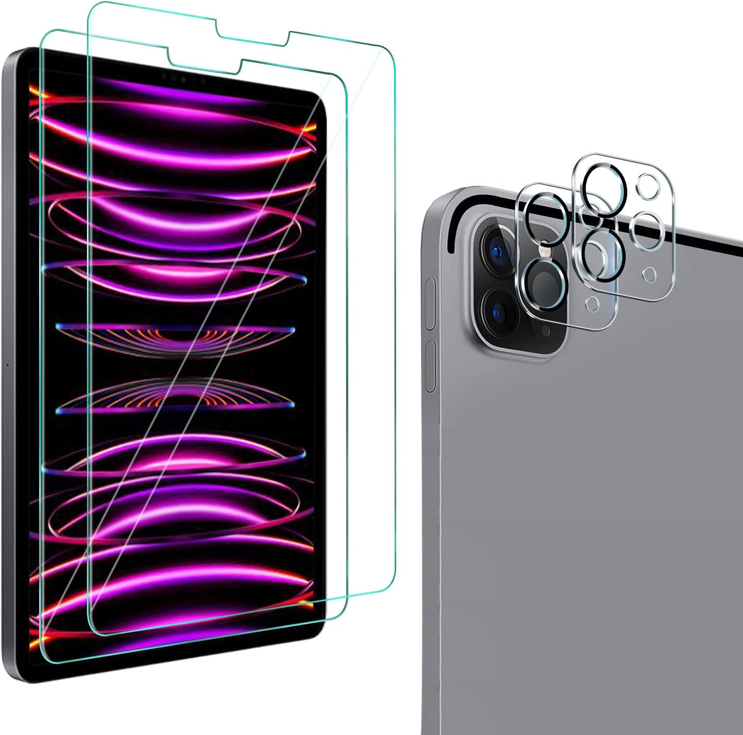 QHOHQ [2 2 Pack] Tempered Glass Screen Protector for iPad Pro 12.9 2022/2021/2020 (6th/5th/4th Generation) with Camera Lens Protector, Ultra HD, Anti-Scratch, Designed for Face IDApple Pencil