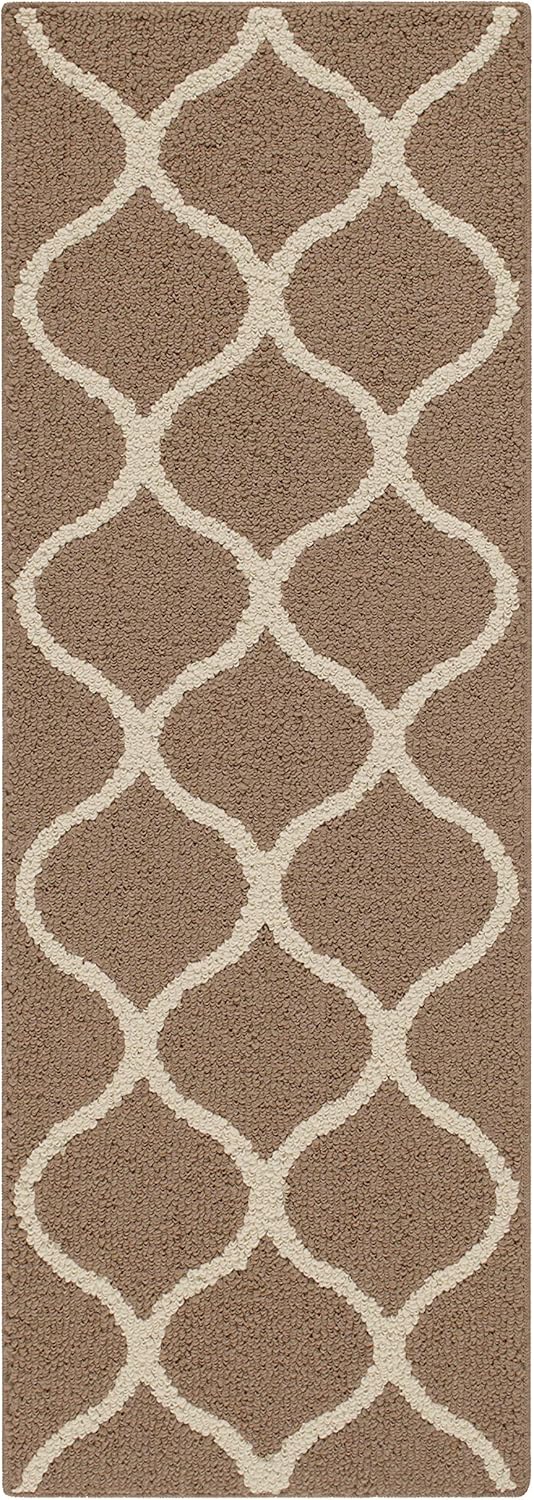 Maples Rugs Rebecca Contemporary Runner Rug Non Slip Hallway Entry Carpet [Made in USA], 1'9 x 5', Caf Brown/White