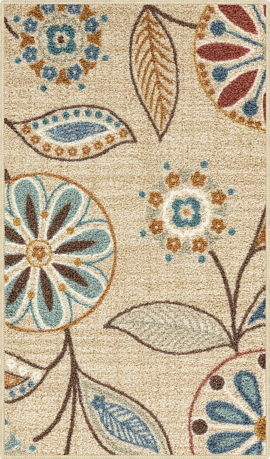 Maples Rugs Reggie Floral Kitchen Rugs Non Skid Washable Accent Area Carpet [Made in USA], Beige, 1'8 x 2'10