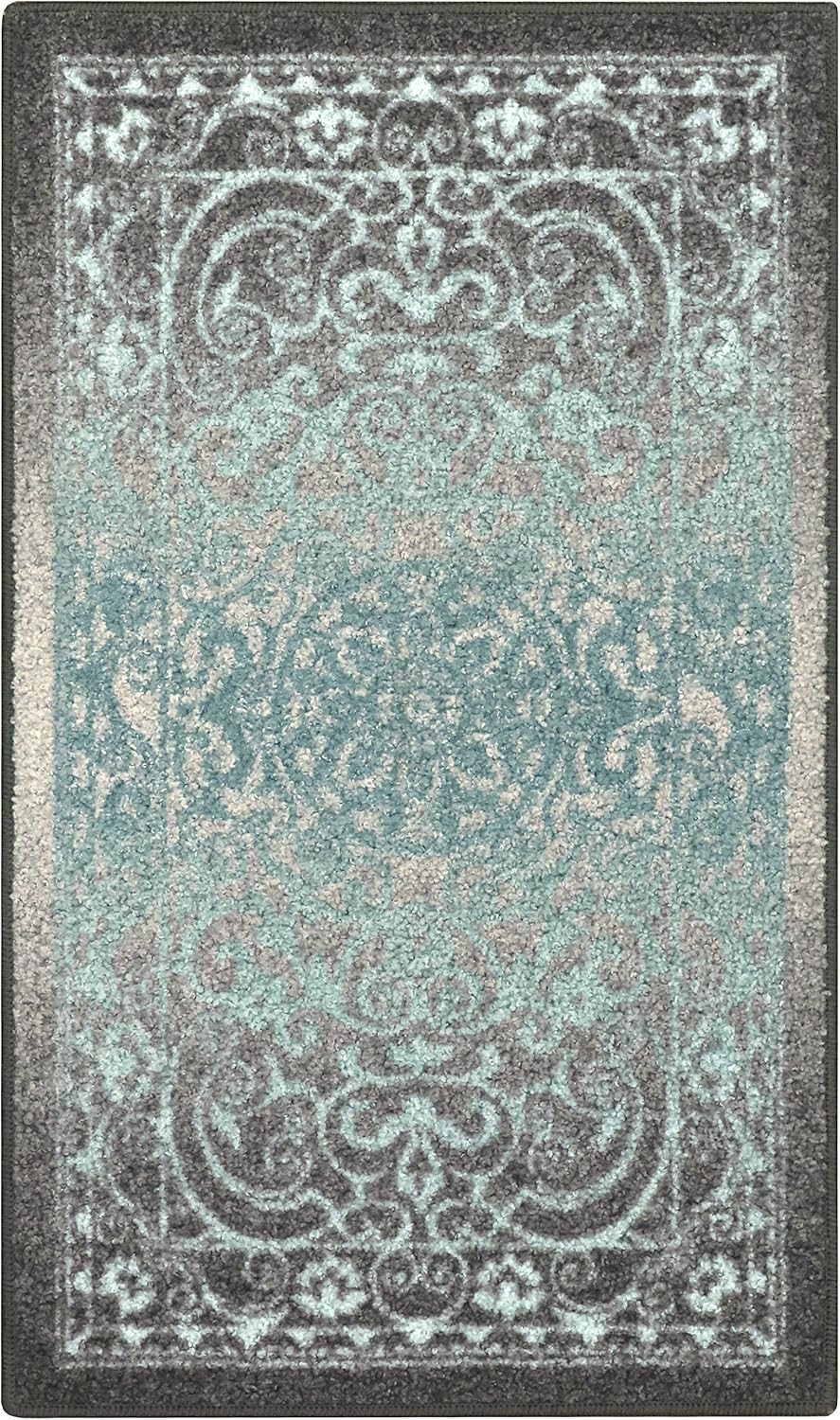 Maples Rugs Pelham Vintage Kitchen Rugs Non Skid Washable Accent Area Carpet [Made in USA], 1'8 x 2'10, Grey/Blue