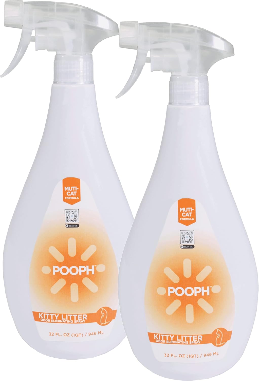 Pooph Kitty Litter Box Deodorizer, 32oz Spray, 2-Pack - Dismantles Odors on a Molecular Basis, Cats, Freshener, Eliminator, Urine, Poop, Pee, Deodorizer, Natures, Fresh, Clean, Furniture, Potty, Safe