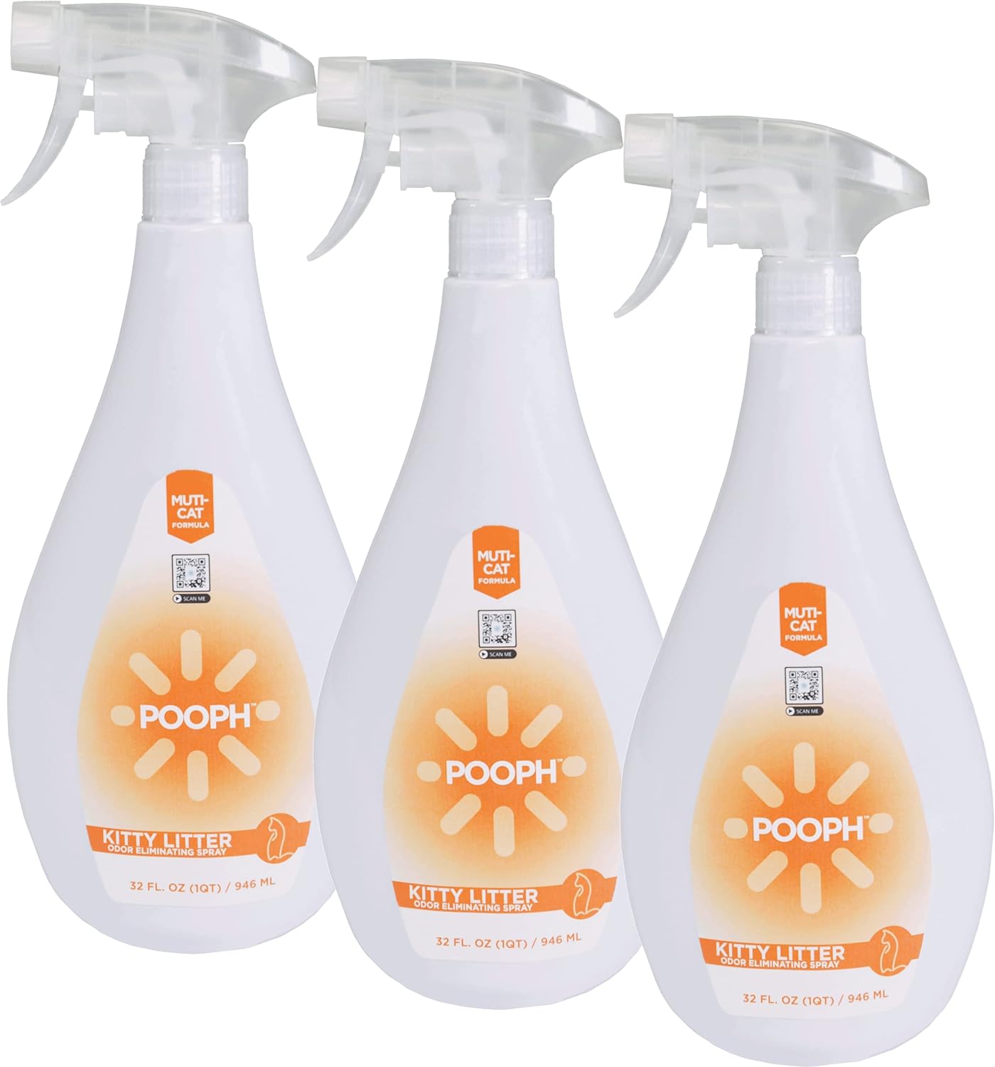 Pooph Kitty Litter Box Deodorizer, 32oz Spray, 3-Pack - Dismantles Odors on a Molecular Basis, Cats, Freshener, Eliminator, Urine, Poop, Pee, Deodorizer, Natures, Fresh, Clean, Furniture, Potty, Safe