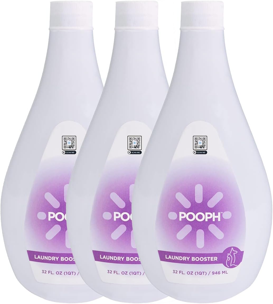 Pooph Laundry Additive, 32oz Bottle, 3-Pack (48 Loads) - Dismantles Odors on a Molecular Basis, Dogs, Cats, Freshener, Eliminator, Urine, Poop, Pee, Deodorizer, Natures, Puppy, Fresh, Clean, Furniture, Potty