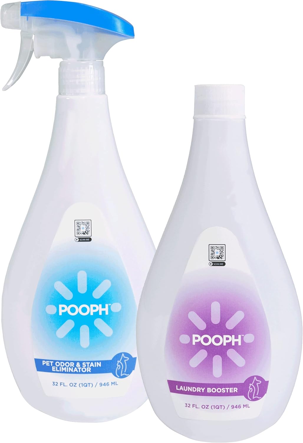 Pooph Pet Odor Eliminator & Pooph Laundry Additive - 2-32oz Bottles - Dismantles Odors on a Molecular Basis, Dogs, Cats, Freshener, Eliminator, Urine, Poop, Pee, Deodorizer, Puppy, Fresh, Clean