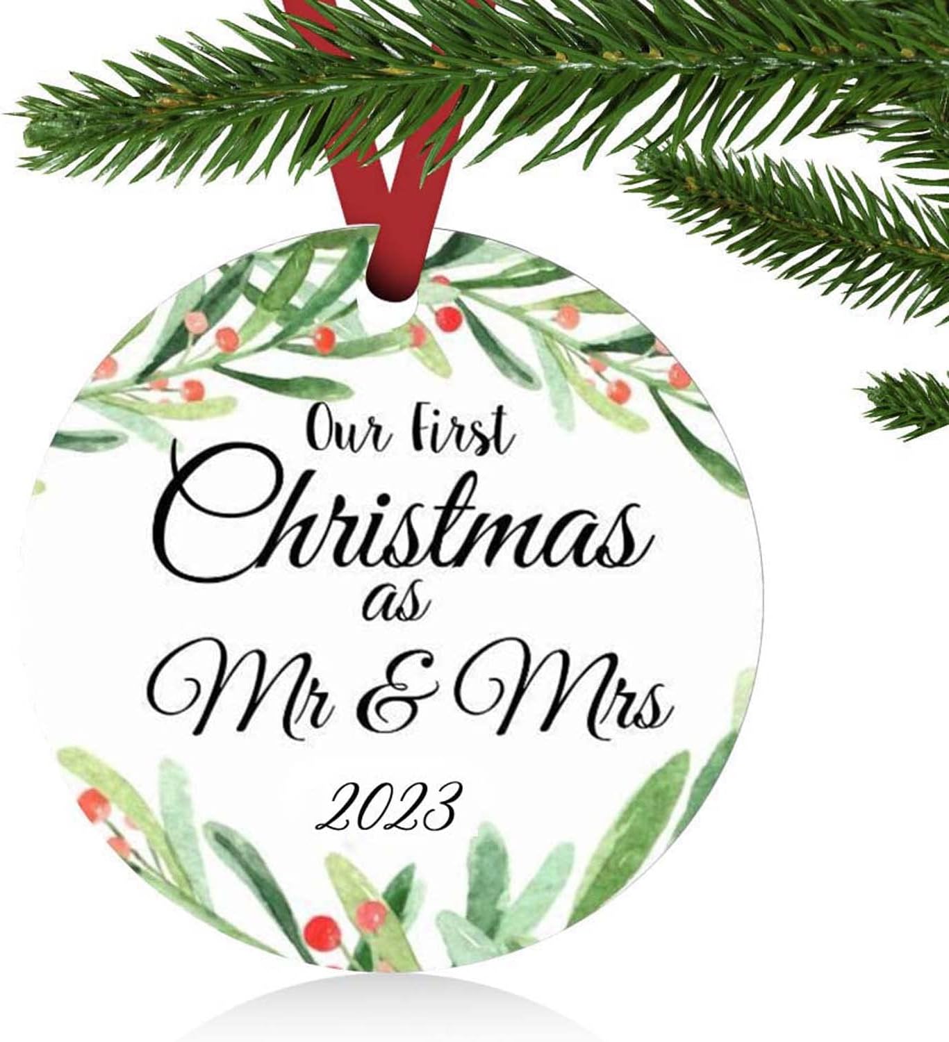 ZUNON Christmas Ornaments 2023 Our First Christmas as Mr & Mrs Couple Married Wedding Gifts Bridal Shower Gifts Decoration 3 Ornament (Green Mr & Mrs)