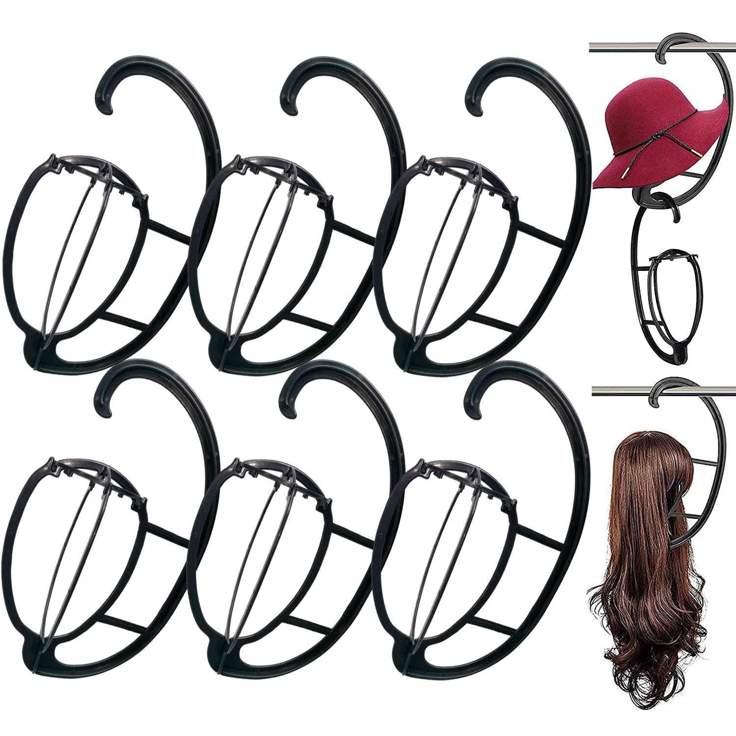 FINDYOU Hanging Wig Stand Wig Hanger for Multiple Wigs Holder Stand for Hair Extensions, Wigs & Accessories6 Packs