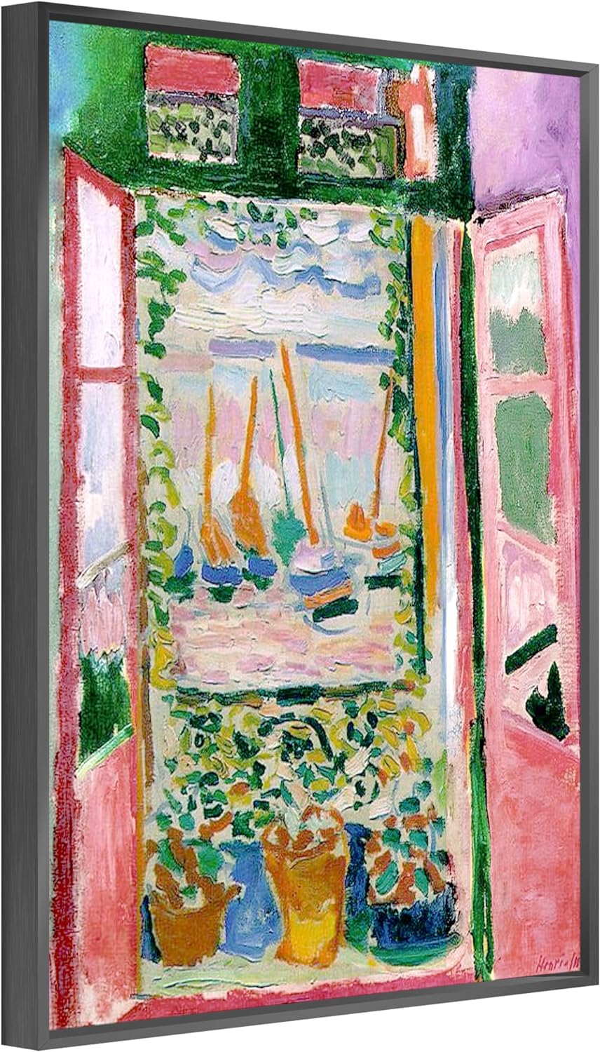 jenesaisquoi Framed Wall Art Prints, Open Window Floral Matisse Art Prints, Henri Matisse Artwork Famous Art Oil Paintings Ready To Hang for Living Room, Bedroom, Office (Black Frame, 12 x 16)