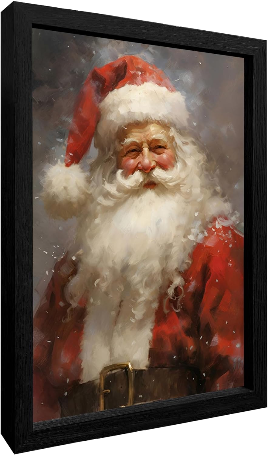 Vintage Christmas Canvas Wall Art Santa Claus Poster Prints Christmas Wall Decor Aesthetic Xmas Posters Room Decor for Gallery Living Room (Framed,12X16)