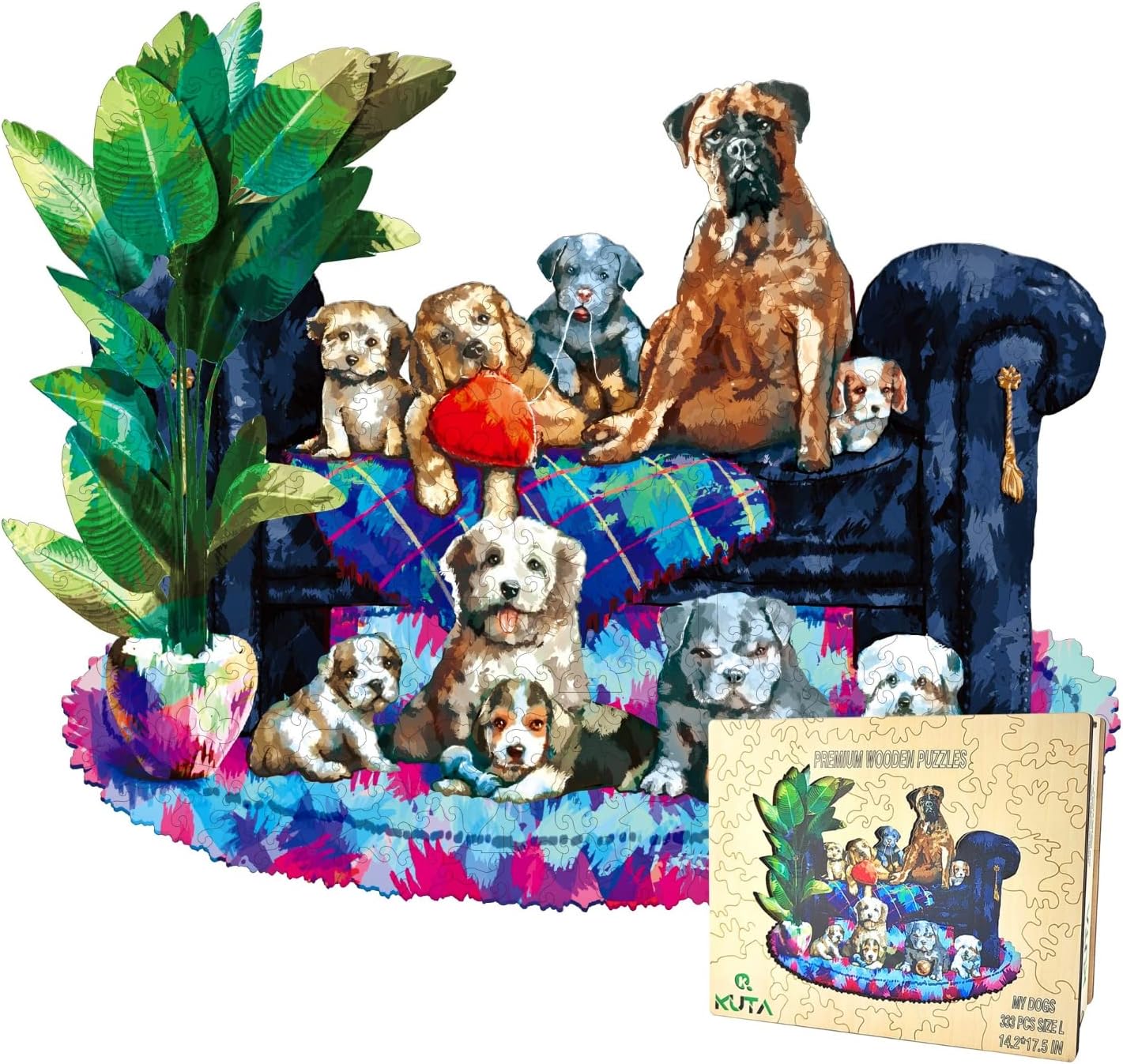 KUTA Wooden Jigsaw Puzzles, Unique Animal Shape, Set with Wall Mounting Kits for Decoration, Best Gift for Children and Adults (Dog XL)