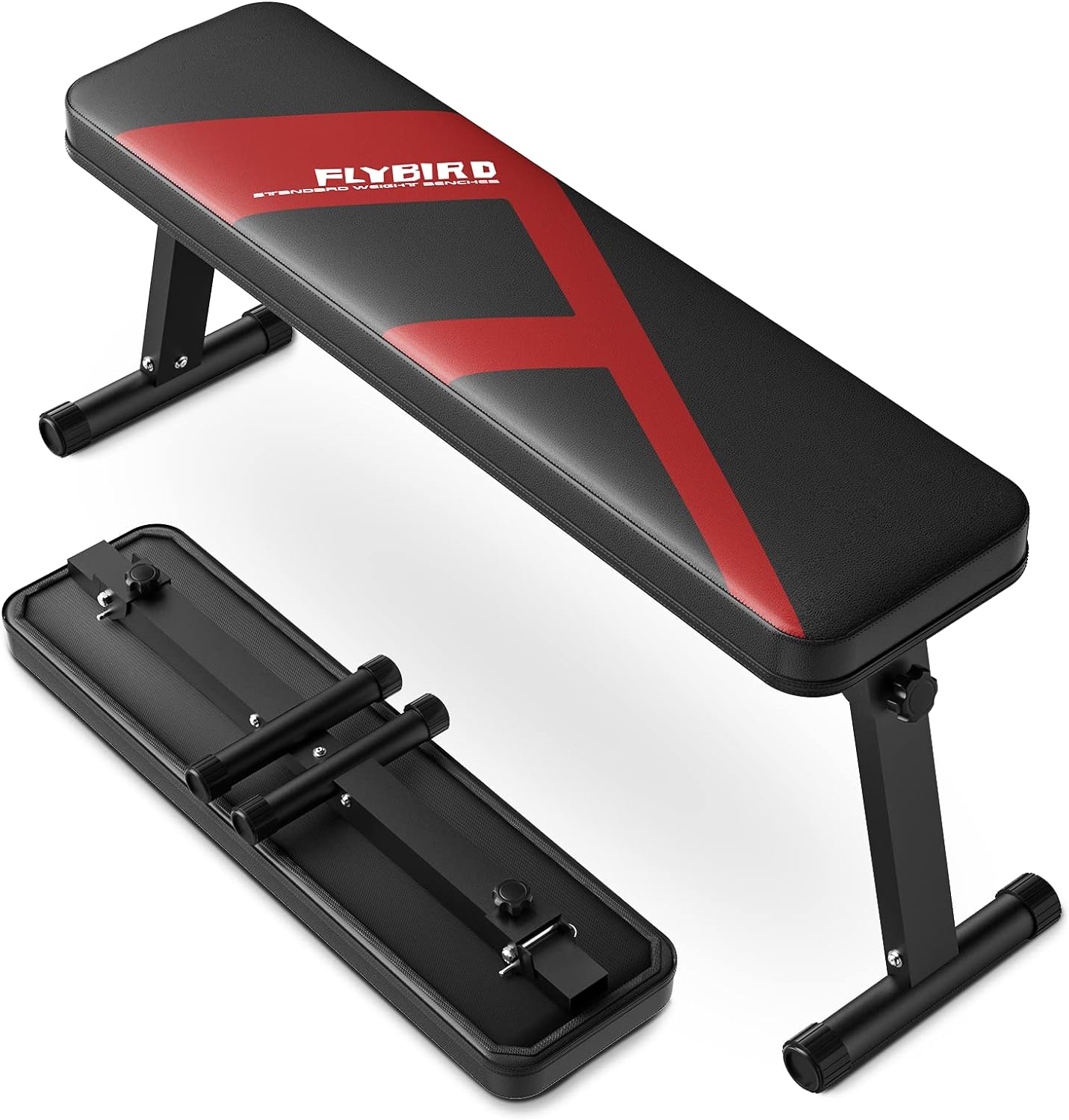 FLYBIRD Flat Bench, Foldable Flat Weight Bench Easy Assembly for Strength Training Bench Press, 600/1000 LBS 2 Versions