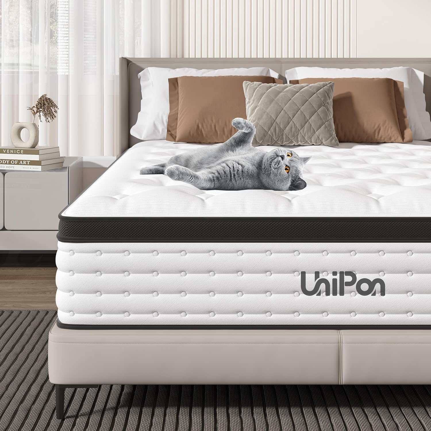 UniPon 12 Inch Hybrid Mattress Twin, Spring Mattress with Gel Memory Foam, Medium Firm Mattress, Made in USA, Supportive Individually Pocket Spring Mattress, Bed in a Box, Pressure Relief