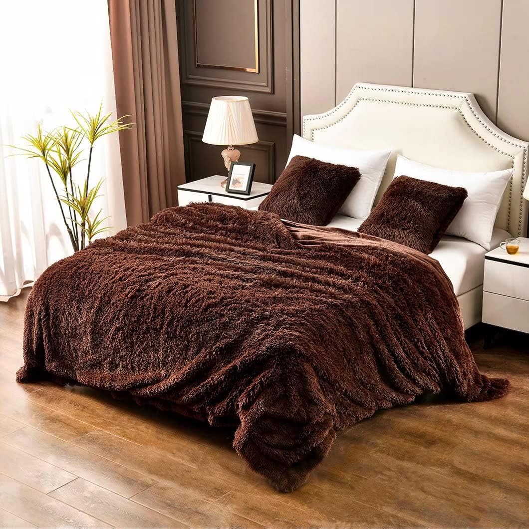 YUSOKI Brown King Faux Fur Winter Blanket,2 Layers,90"x104",Without Pillows Big Soft Plush Fuzzy Large Warm Fluffy Blanket for Bed