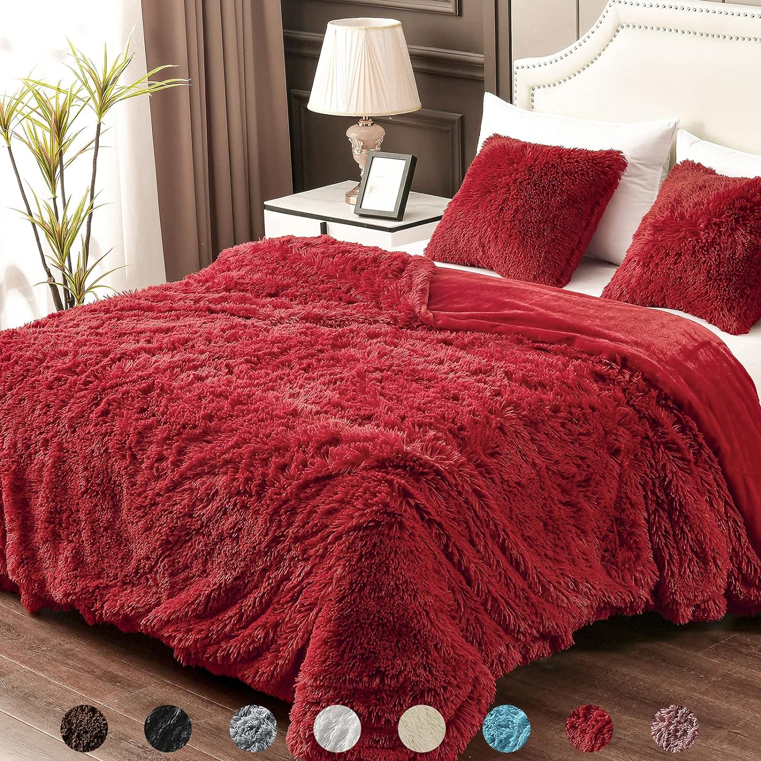 YUSOKI Twin Size Faux Fur Throw Winter Blanket,2 Layers,(Red,60 x 80),Whithout Pillows,Plush Fuzzy Soft Cozy Comfy Bed Blanket for Women Kids Girls Couch Sofa