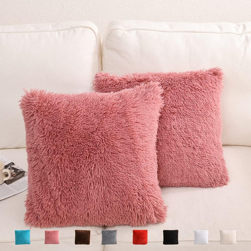 YUSOKI Pink Faux Fur Throw Pillow Covers-20 x20,Set of 2-Fluffy Fuzzy Shaggy Cute Cushion Cases Pack of 2 Soft Fleece Pillow Shams Zipper Closure for Sofa Bed Decor Couch Bedroom Without Insert