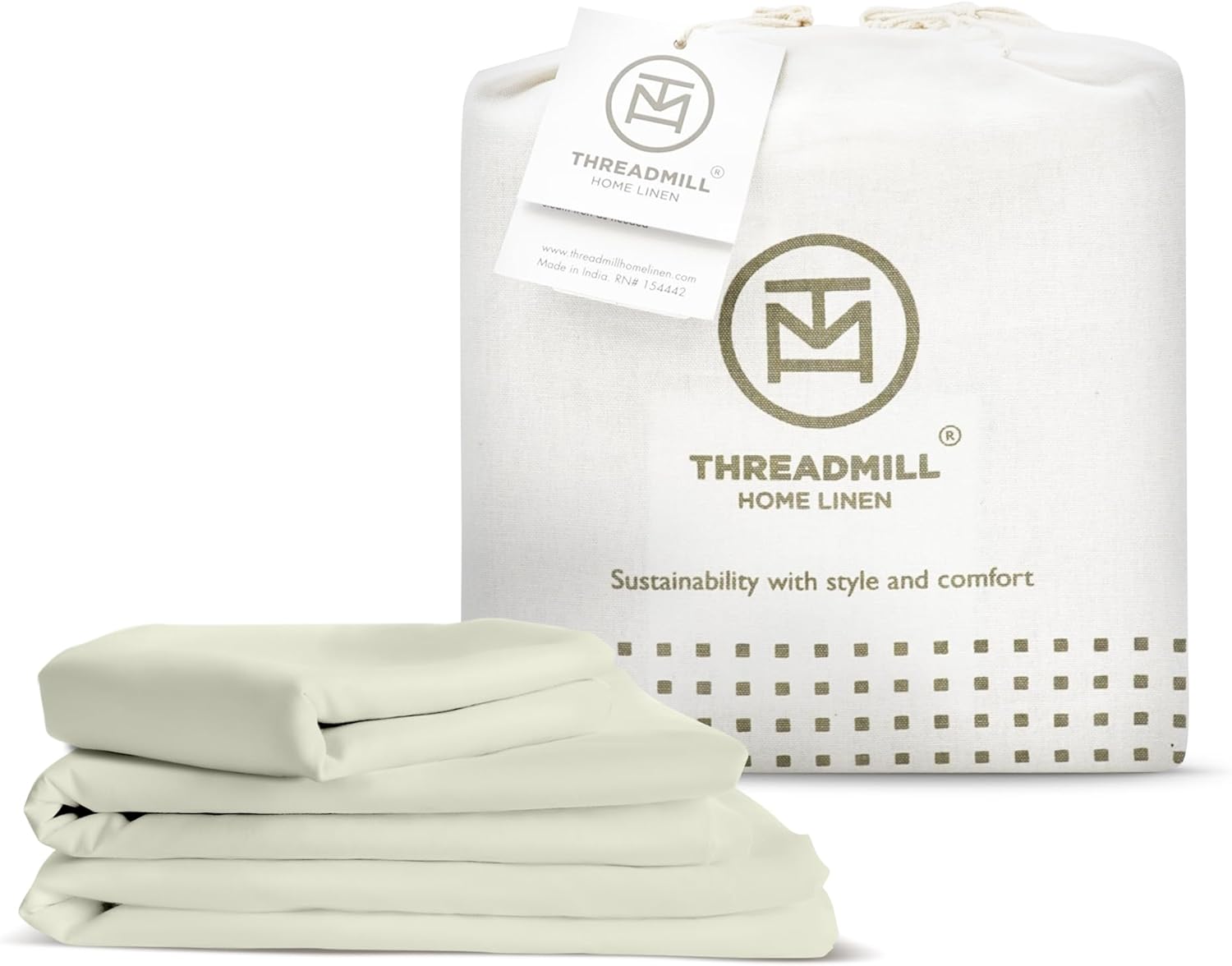 Threadmill 100% Organic Cotton Sheets - Queen, 4 Piece, Ivory - Certified by GOTS - Soft and Cooling Bedsheet Set with Reusable Bag, Snug Fit with 16 Deep Pocket - Ultra Light