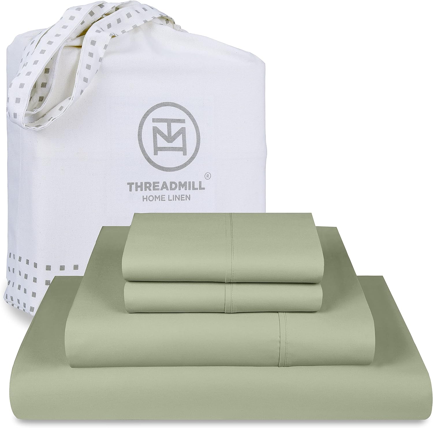 Threadmill Egyptian Cotton Full Size Sheet Set | 100% Certified Egyptian Cotton Sheets for Full Size Bed | Full Bed Sheets Set 16 Deep Pocket | Soft Sateen 4-Piece Cooling Bedding Set | Sage Green