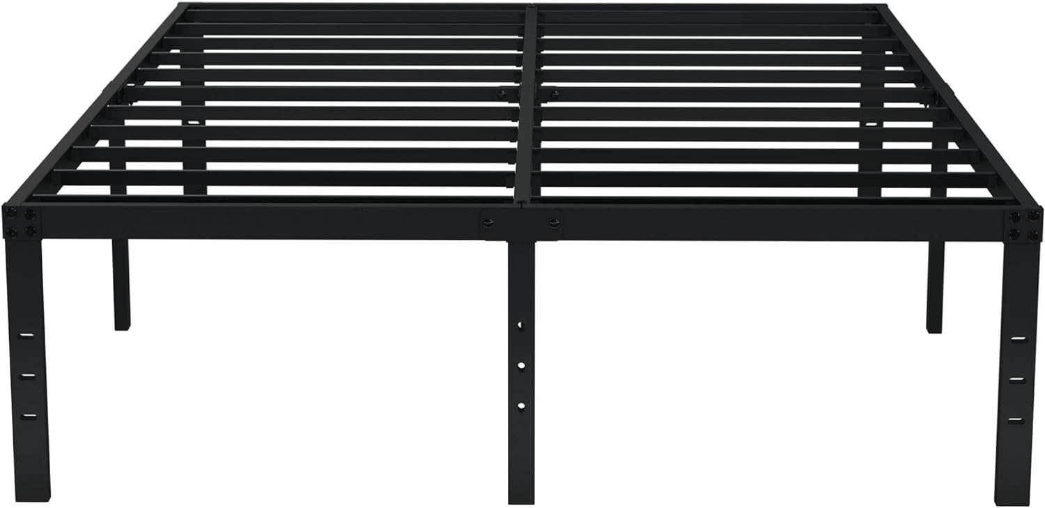 EMODA 18 Inch Tall Full Size Bed Frame with Large Storage Space, Easy Assembly Heavy Duty Metal Platform No Box Spring Needed, Noise Free, Black