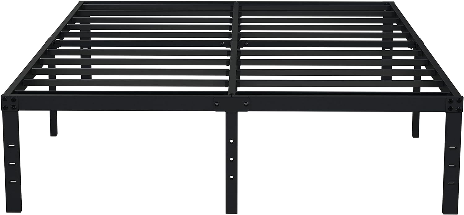 EMODA 16 Inch Platform King Bed Frame No Box Spring Needed, Heavy Duty Metal Mattress Foundation with Sturdy Steel Slats Support, Noise Free, Easy Assembly, Black