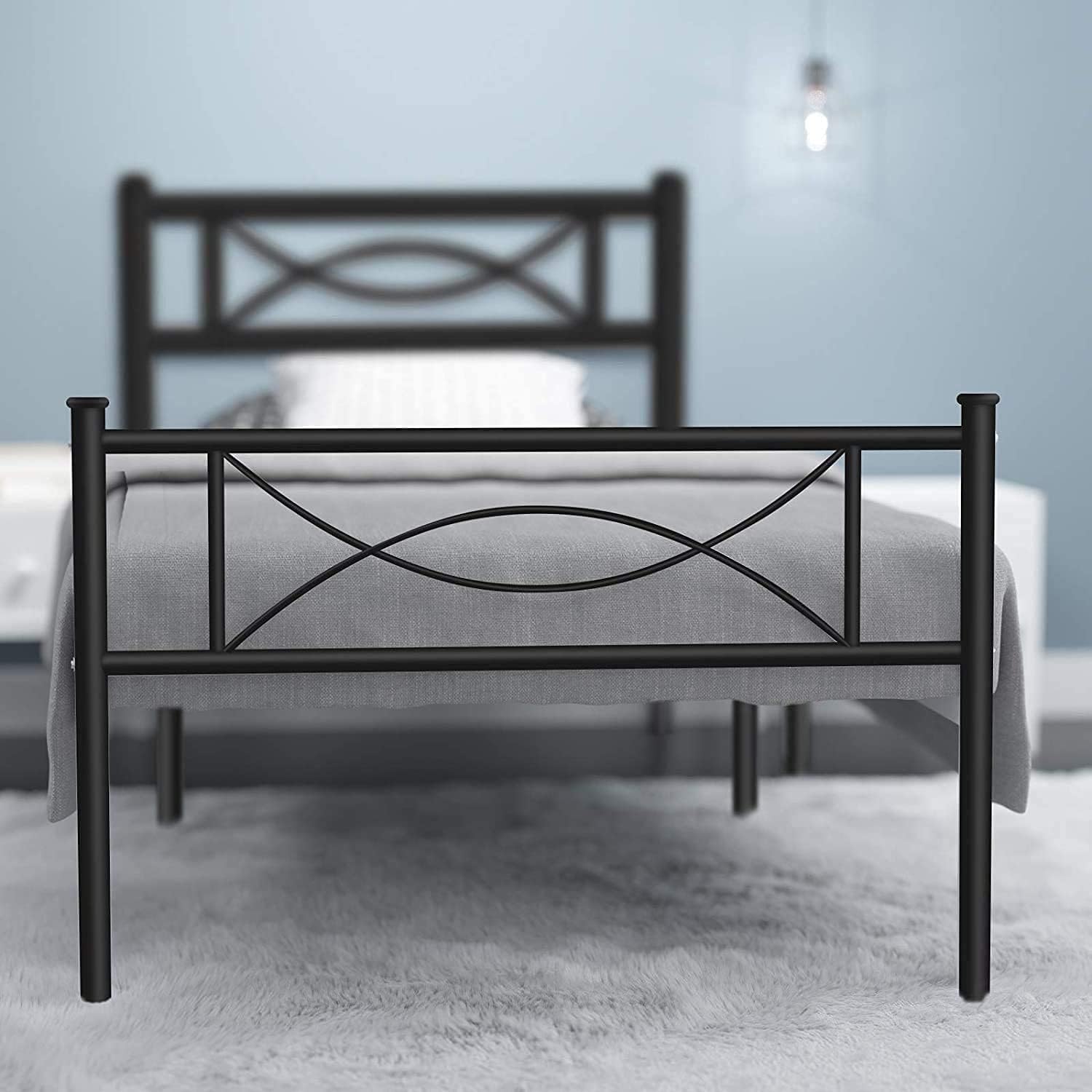 Platform Steel Bed Frame Twin Size Bed Mattress Foundation Support with Headboard and Footboard No Box Spring Need Metal Platform