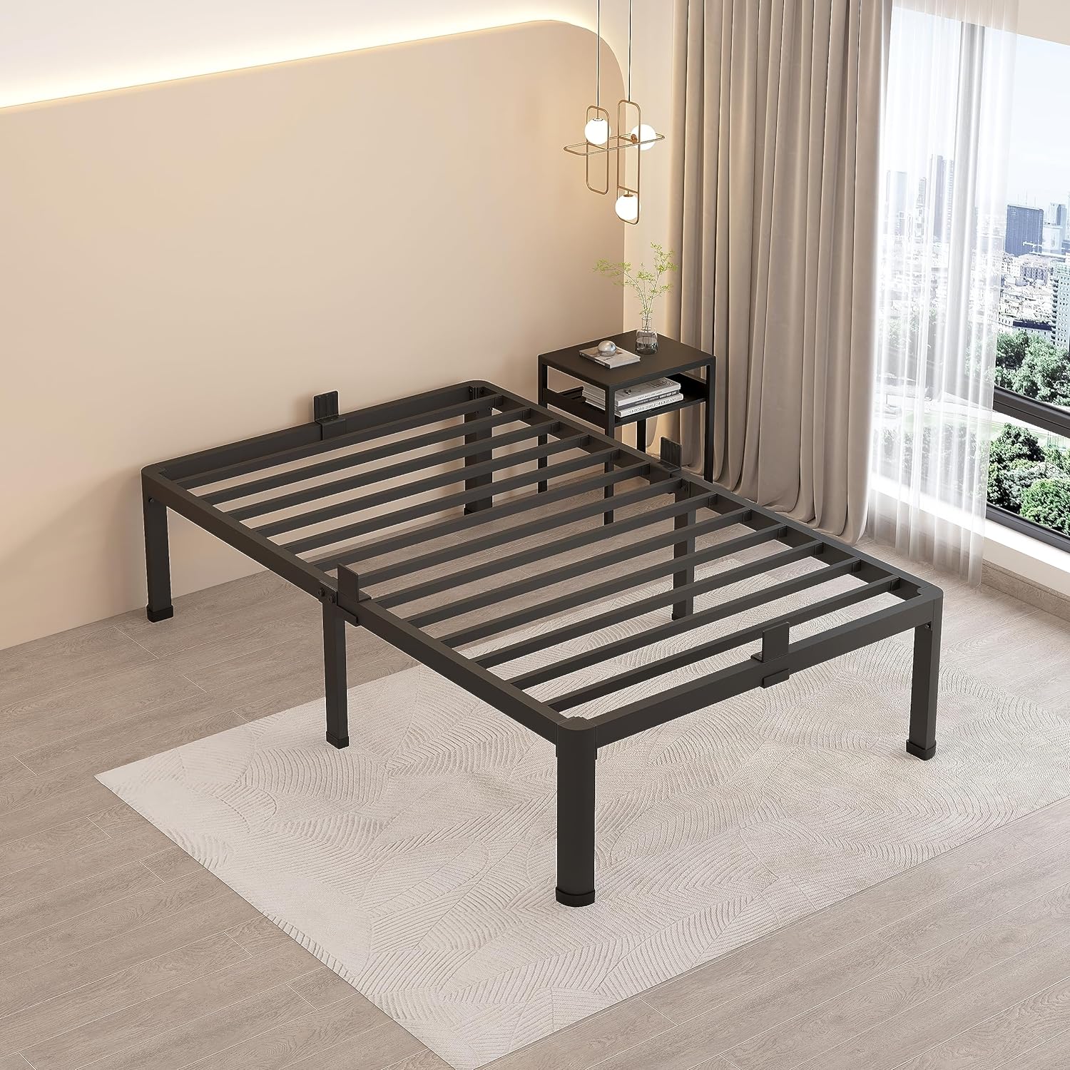 MAF 16 Inch Twin Bed Frames with Round Corner Legs Mattress Slide Stopper No Box Spring Needed Heavy Duty Metal Platform Bed Frame Under-Bed Storage Space, 3000 LBS Steel Slats Support