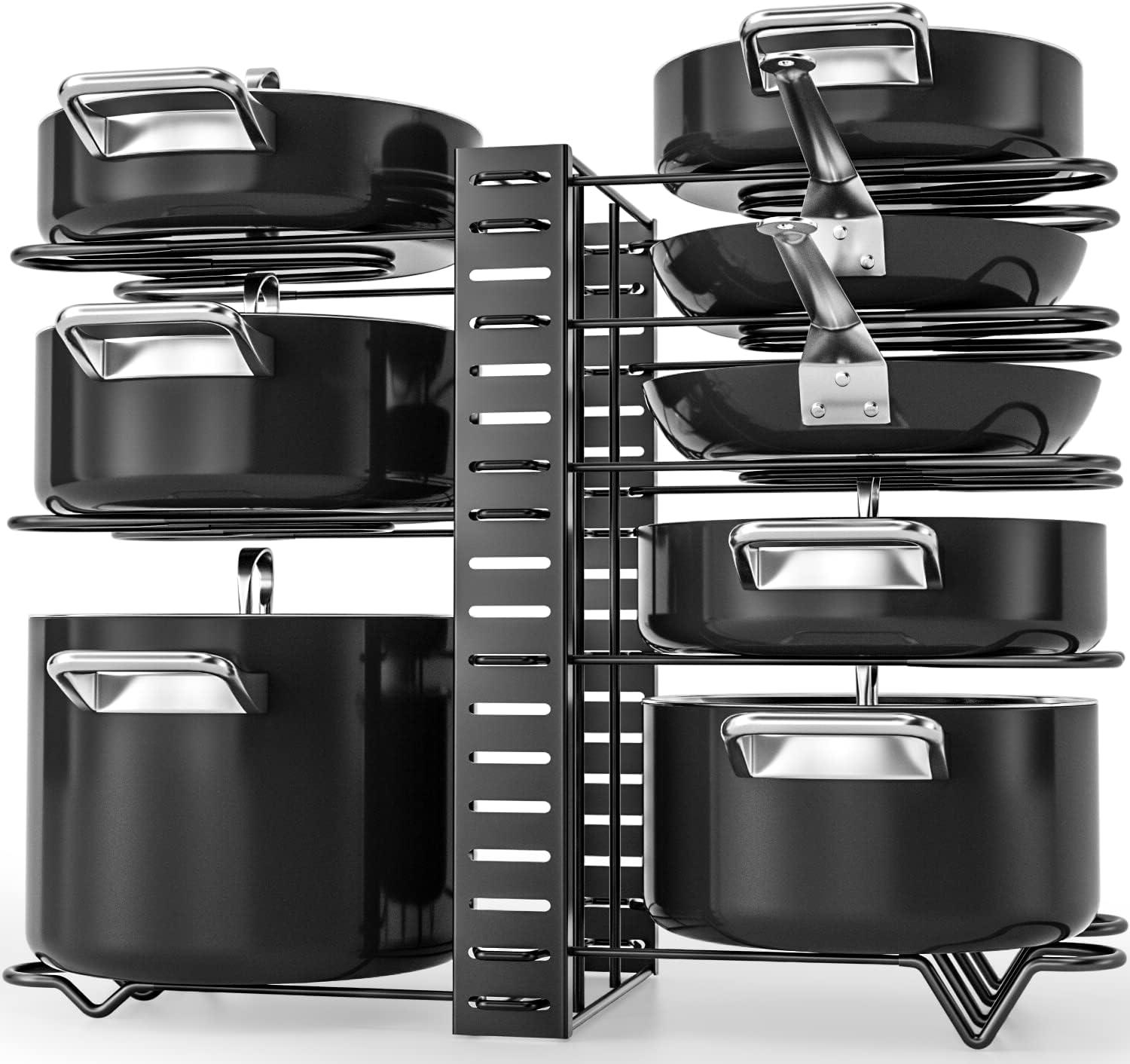 G-TING Pot Rack Organizers, 8 Tiers Pots and Pans Organizer for Kitchen Organization & Storage, Adjustable Pot Lid Holders & Pan Rack for Kitchen, Lid Organizer for Pots and Pans With 3 DIY Methods