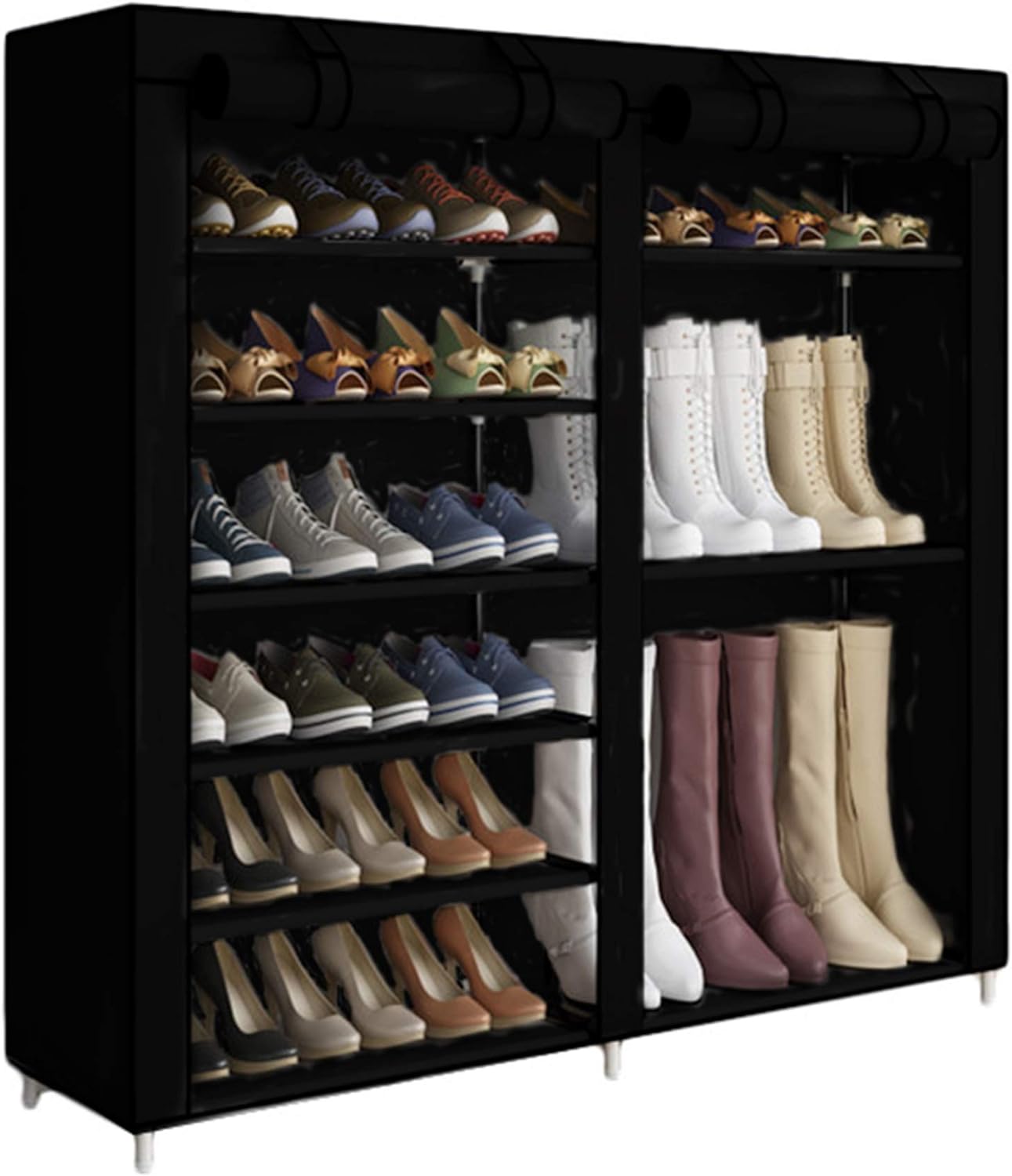 ACCSTORE Shoe Rack Shoe Storage Boot Style Hode up to 27 Pairs Shoes With Non-woven Fabric Cover,Black