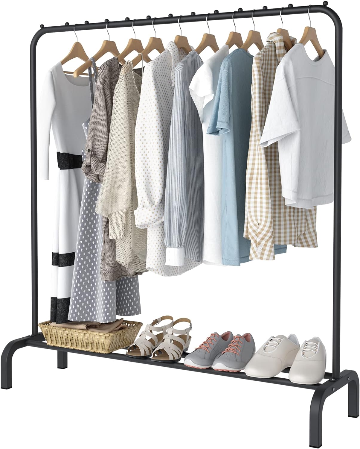 ACCSTORE Clothes Rail Rack Metal Rack Garment Rack Freestanding Hanger Bedroom Clothing Rack with Lower Storage Shelf for Boxes Shoes,Black