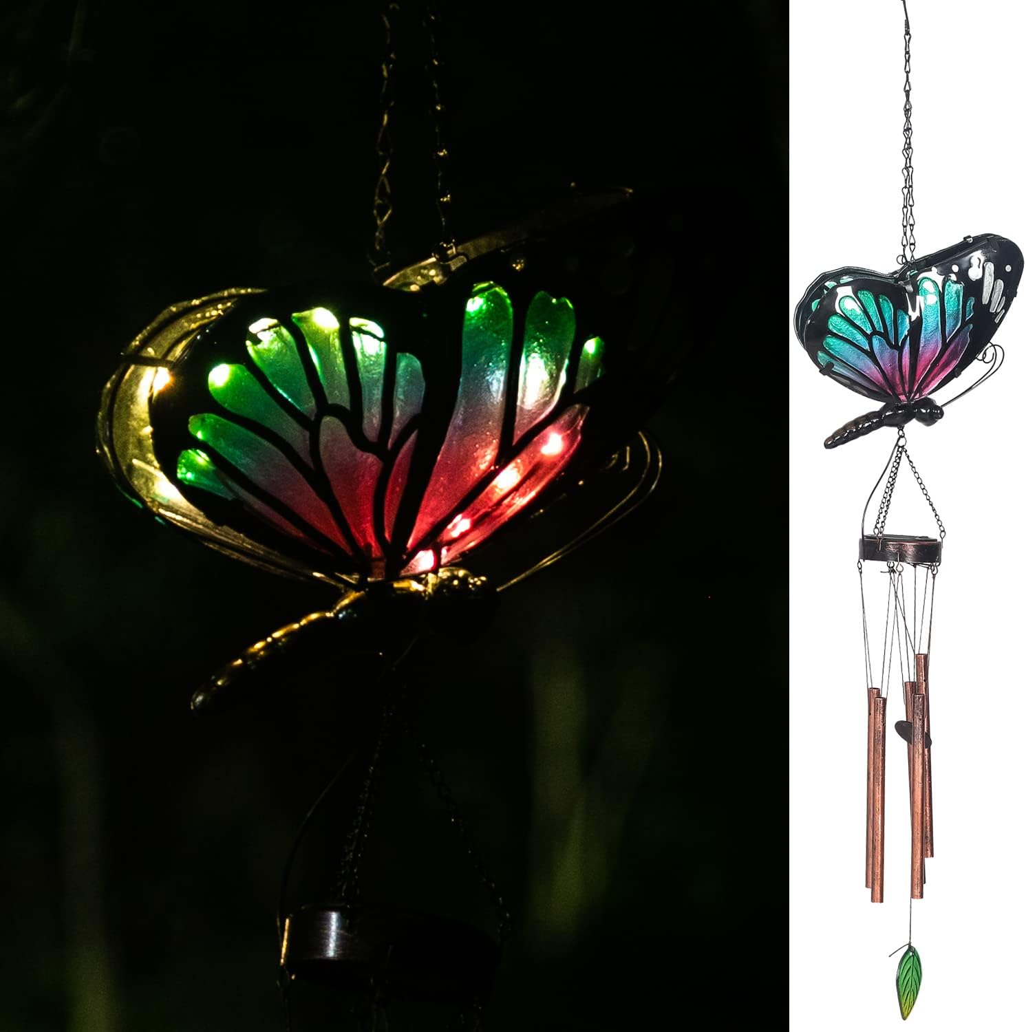 Adeco Wind Chimes,Solar Windchimes Butterfly Wind Chimes Outdoor Garden Decor for Patio, Porch, Garden, and Backyard,Memorial Wind Chimes,Birthday Gifts for Mom