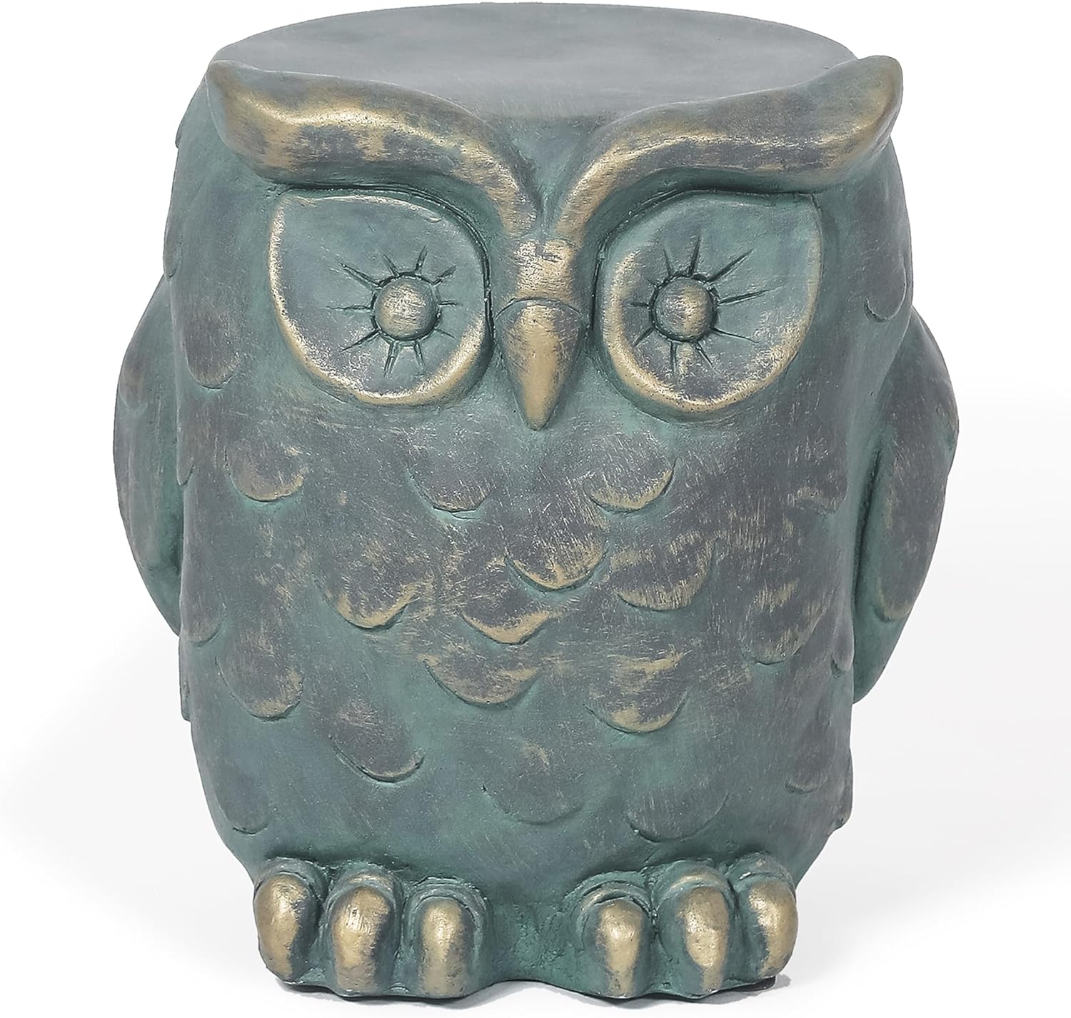 Adeco Concrete Accent Stool, Unique Owl Garden Stone Stool for Patio, 12.6 H