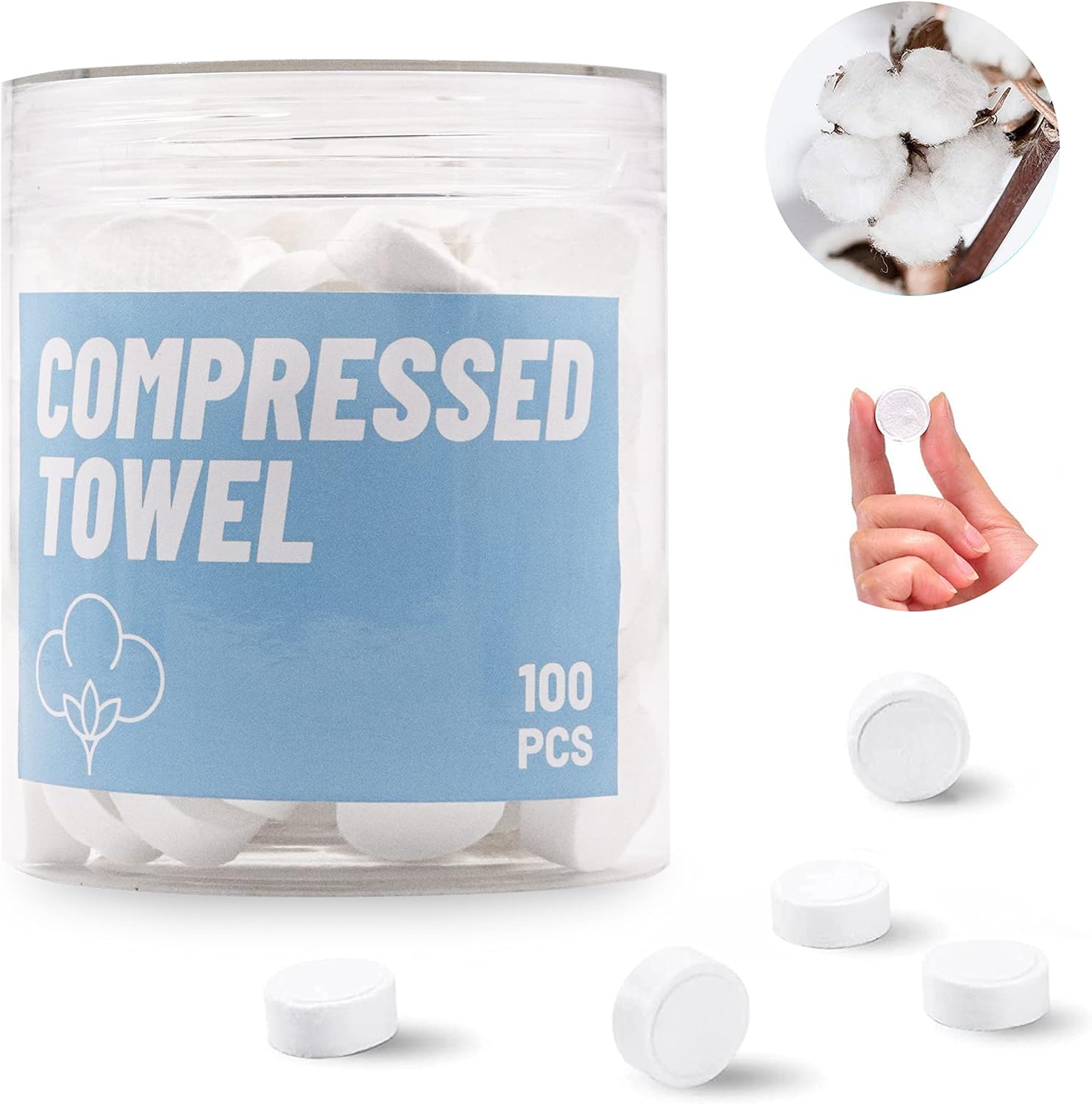 coldpa 100 PCS Compressed Towels, Compressed Towels for Camping, Compressed Cotton Coin Tissue Towel, Disposable Face Compressed Towels, Camping Towels, Compressed Towel Tablet, Camping,100PCS