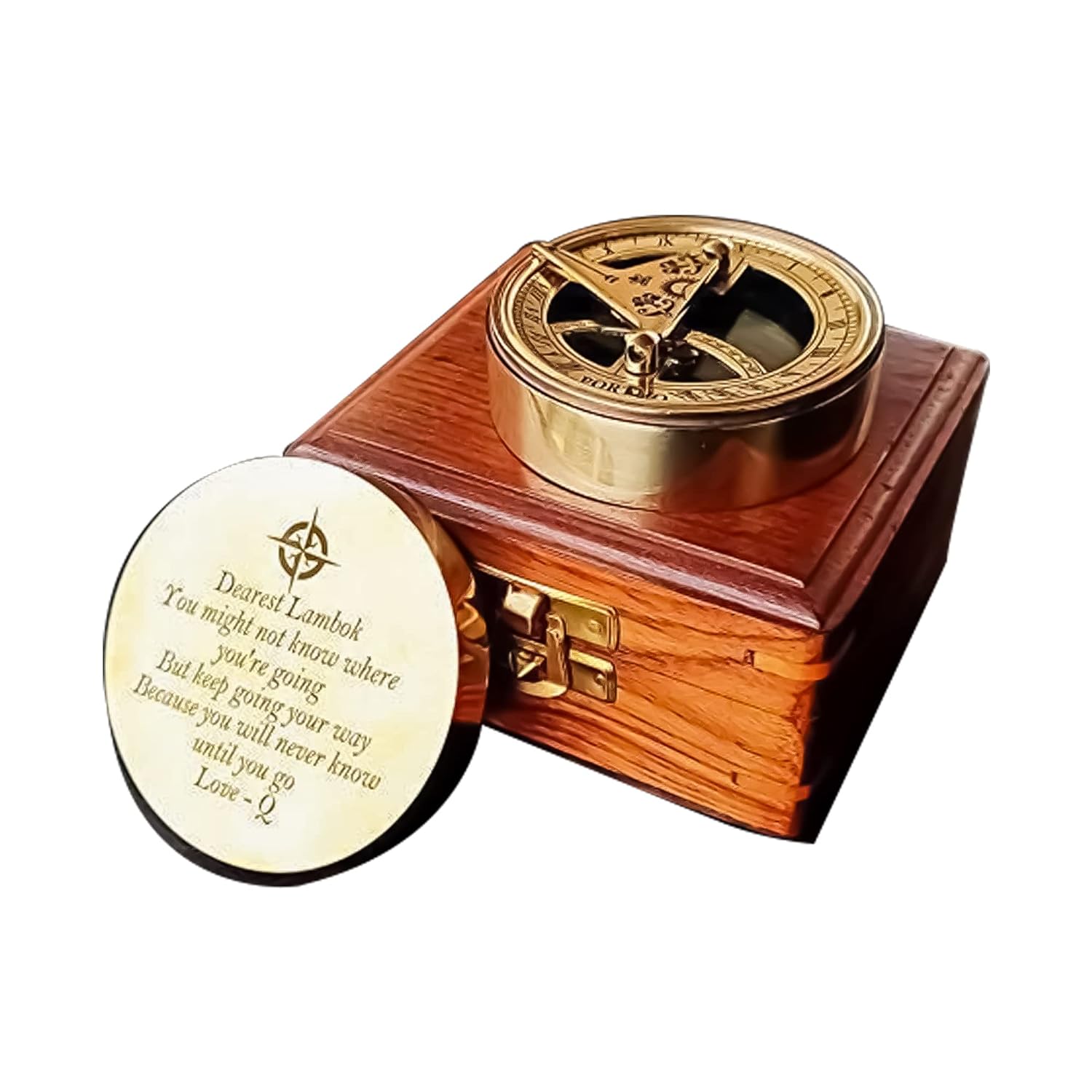PORTHO Custom Sundial Compass with Wooden Box| Hiking Gift for Travel, Camping, Adventure, mom, Birthday| Gifts for Christmas, New Years