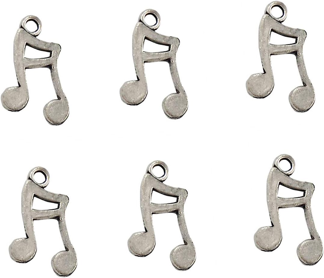 Yansanido Pack of 100 Alloy Antique Lovely Fashion Mini Musical Note 17x11mm Charms Pendants for Making Bracelet and Necklace (Musical Note 100pcs Silver)