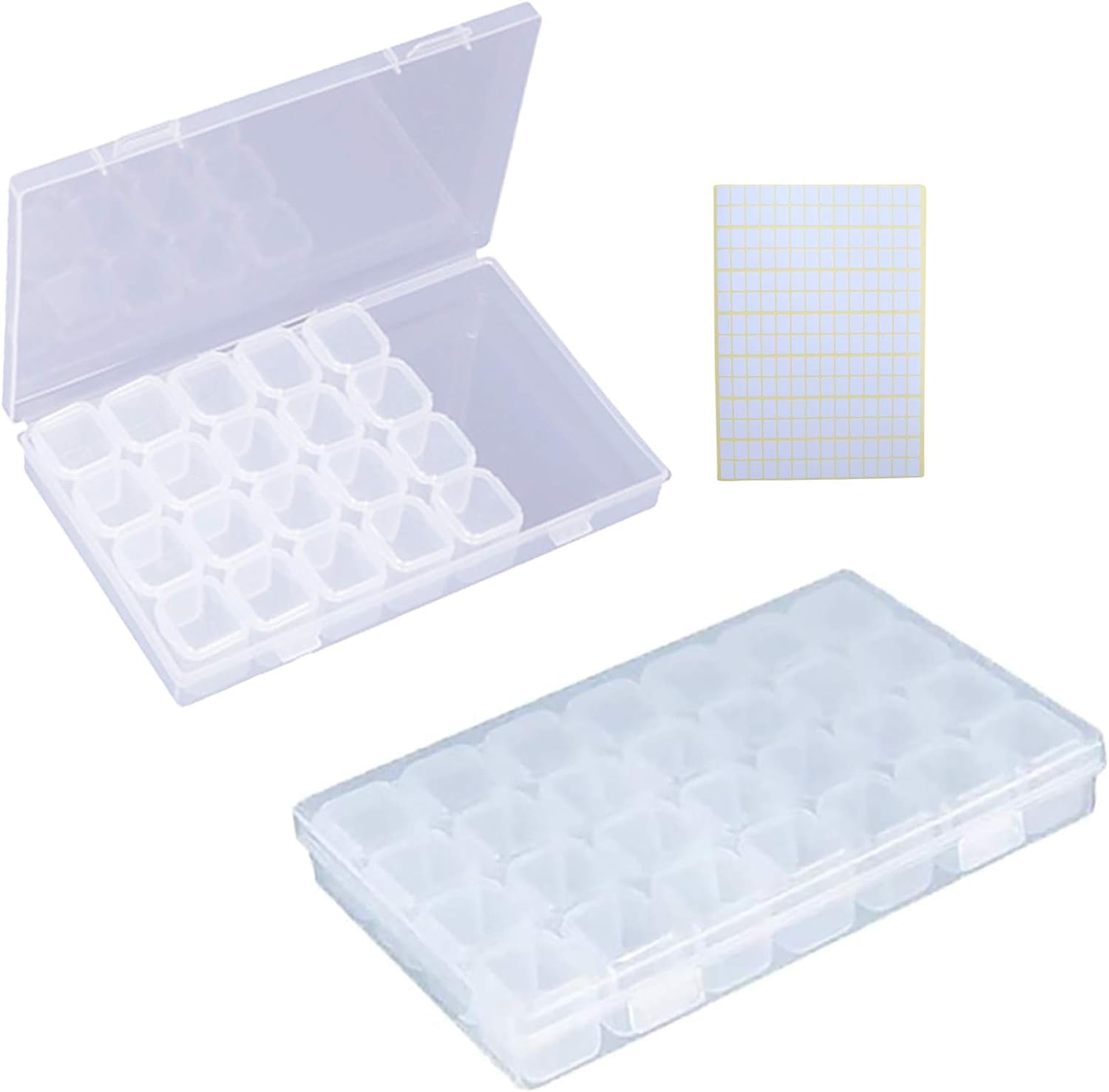 2 Pack 28 Grids Clear 5D Diamond Painting Embroidery Box, Accessories Storage Containers Adjustable Bead Case with 196 Pcs Label Stickers (28 Grids-2pack)