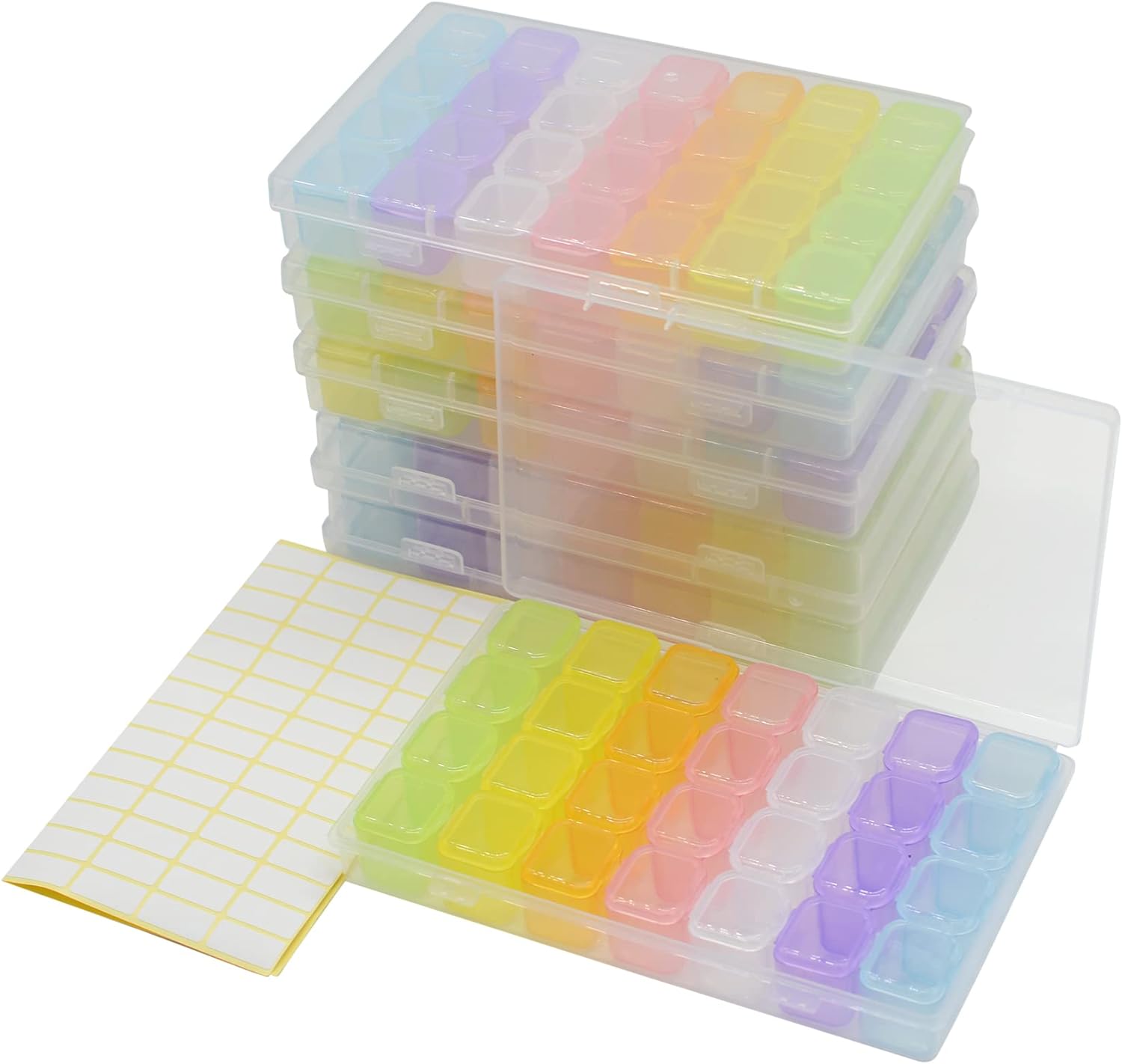 Yansanido 6 Pcs 28 Grids Colorful 5D Diamond Painting Embroidery Box, Accessories Storage Containers Adjustable Bead Case with 196 Pcs Label Stickers (28 Grids-6pack Colorful)