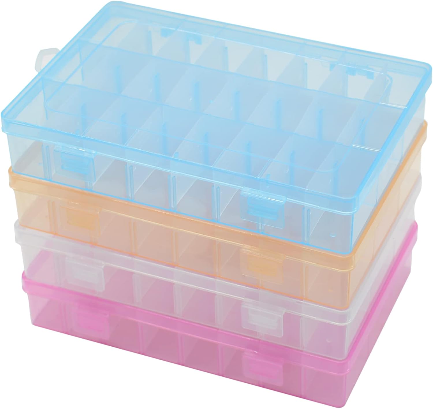 4 Pcs 24 Grids 7.5 Inch x 5.1 Inch Adjustable Small Removable Clear Plastic Jewelry Organizer Divider Storage Box Jewelry Earring Tool Containers (4pack(24-Grid ))