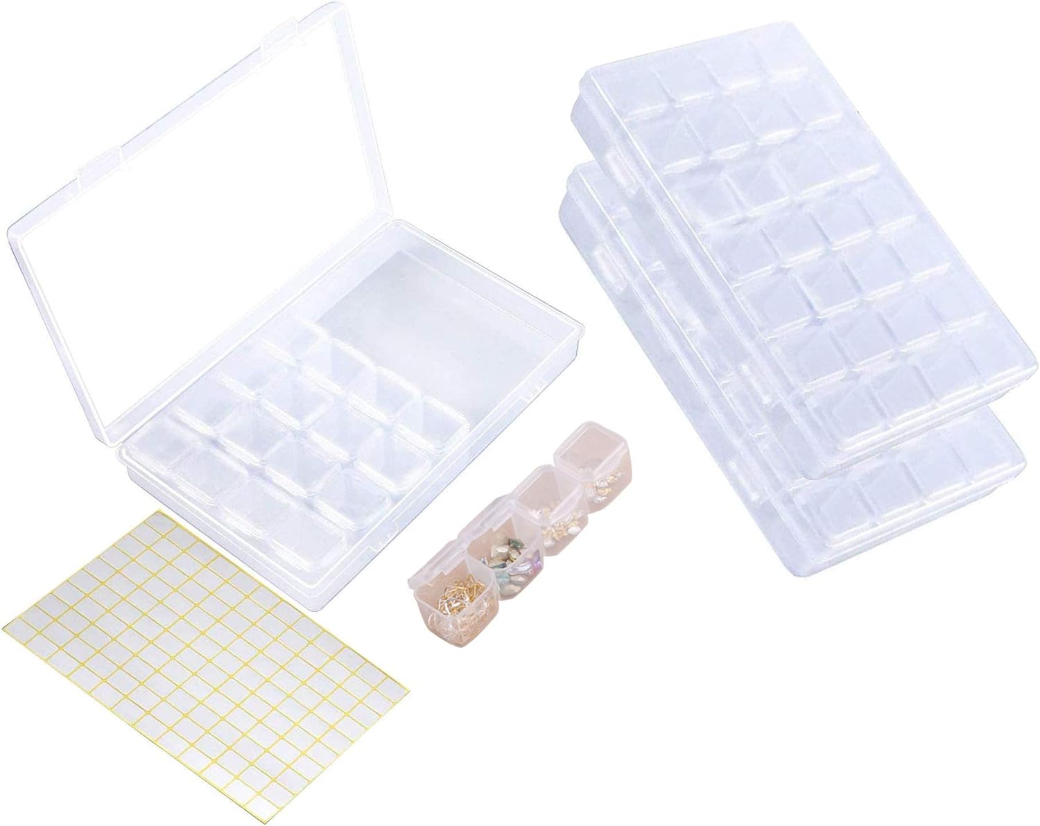 3 Pack 28 Grids Clear 5D Diamond Painting Embroidery Box, Accessories Storage Containers Adjustable Bead Case with 196 Pcs Label Stickers (28 Grids-3pack)