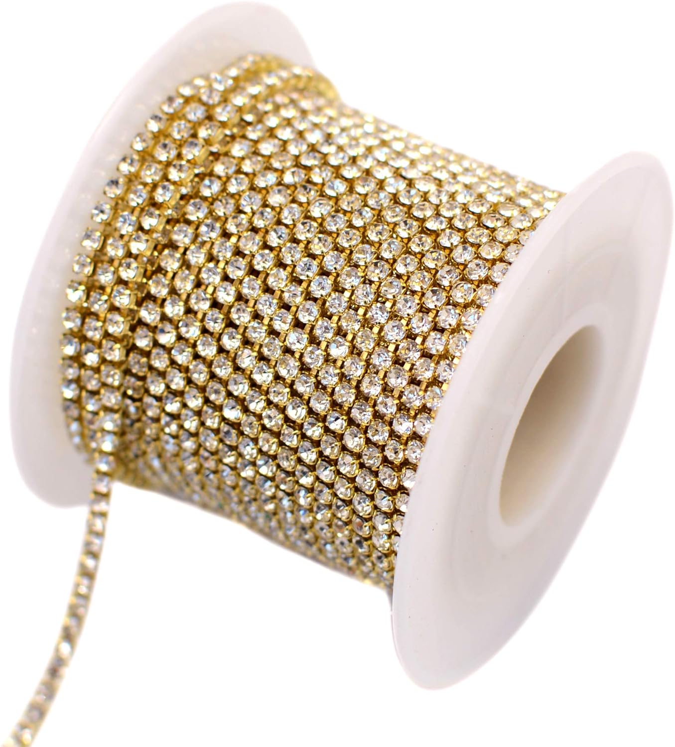 11 Yards 2mm Gold Crystal Rhinestone Close Chain Single Row Trimming Claw Chain Jewelry Crafts DIY (Gold)