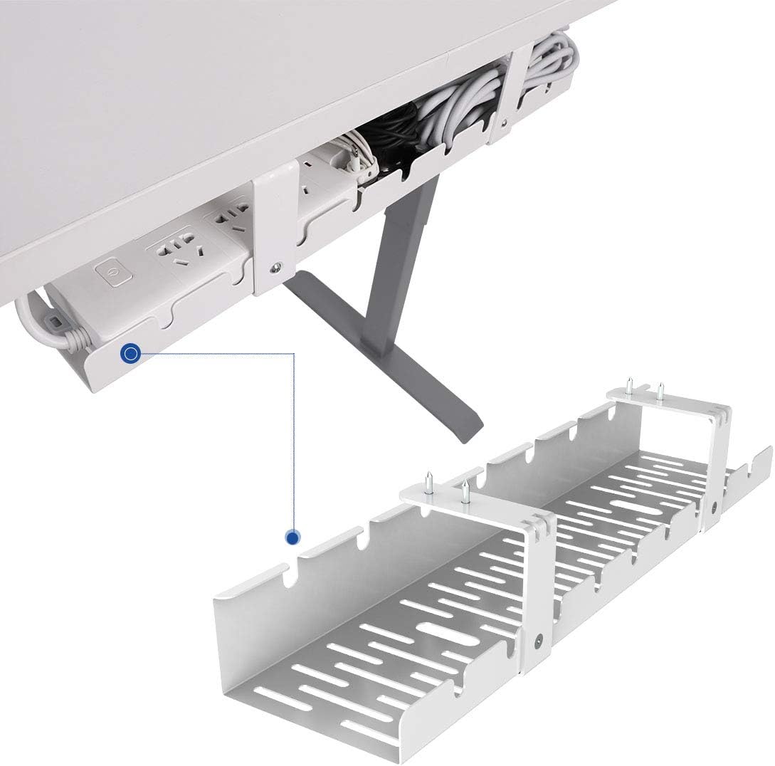 FLEXISPOT Under Desk Cable Management Tray, Metal Raceway Wires Cable Tidy Organizer Office and Home Cable Tray Use for Standing Desk (White)