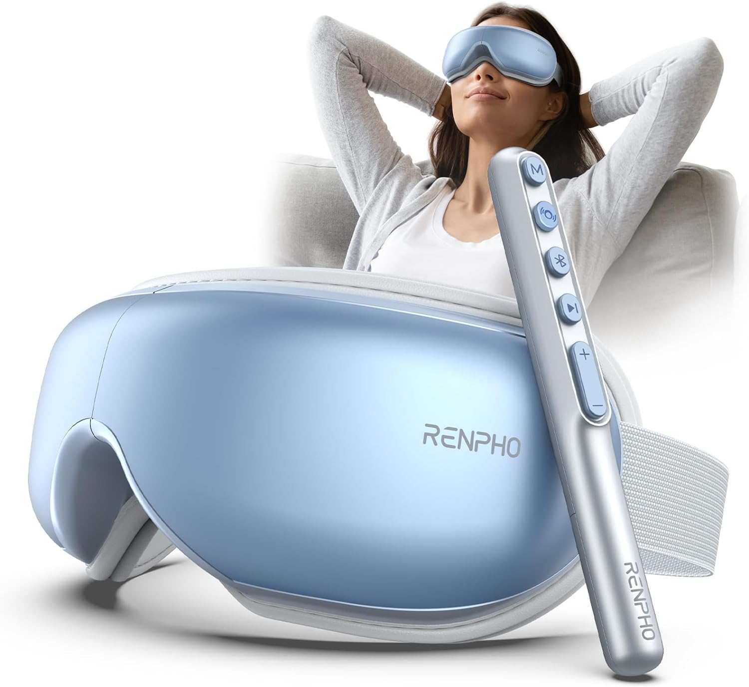 RENPHO Eyeris1 Eye Massager for Migraine, Eye Temple Massager with Heat & Remote Wand, Compression, Silent Mode, Bluetooth, Birthday Gifts, Heated Eye Mask for Eye Relax, Relief Eye Strain