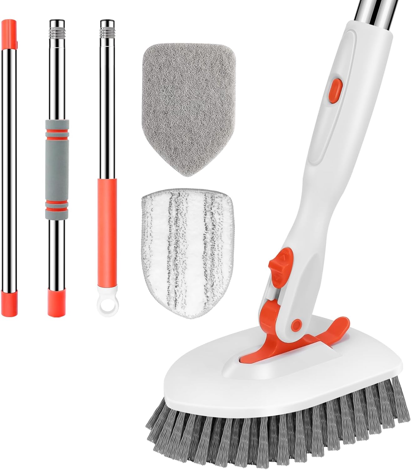 SetSail Floor Scrub Brush, 3-In-1 Tile Tub Floor Scrubber with 52-inch Adjustable Long Handle Shower Cleaner Brush and 3 Detachable Replacement Brush Heads for Cleaning Bathroom Kitchen Walls Tub Tile