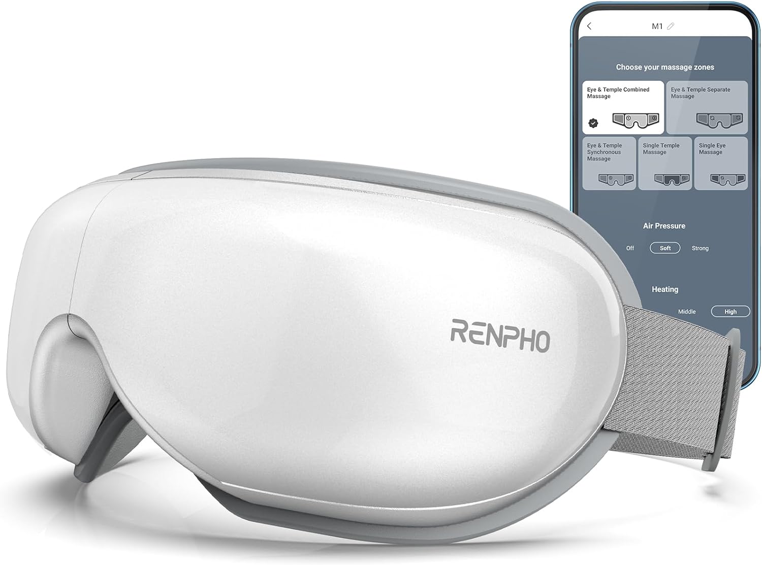 RENPHO Eyeris Smart - Eye Massager with App Control, Heated Eye Mask for Migraine, Customizable Massage Setting with DIY Mode, Eye Care for Eye Strain, Dark Circle, Eye Bags, Mens/Boyfriend Gifts