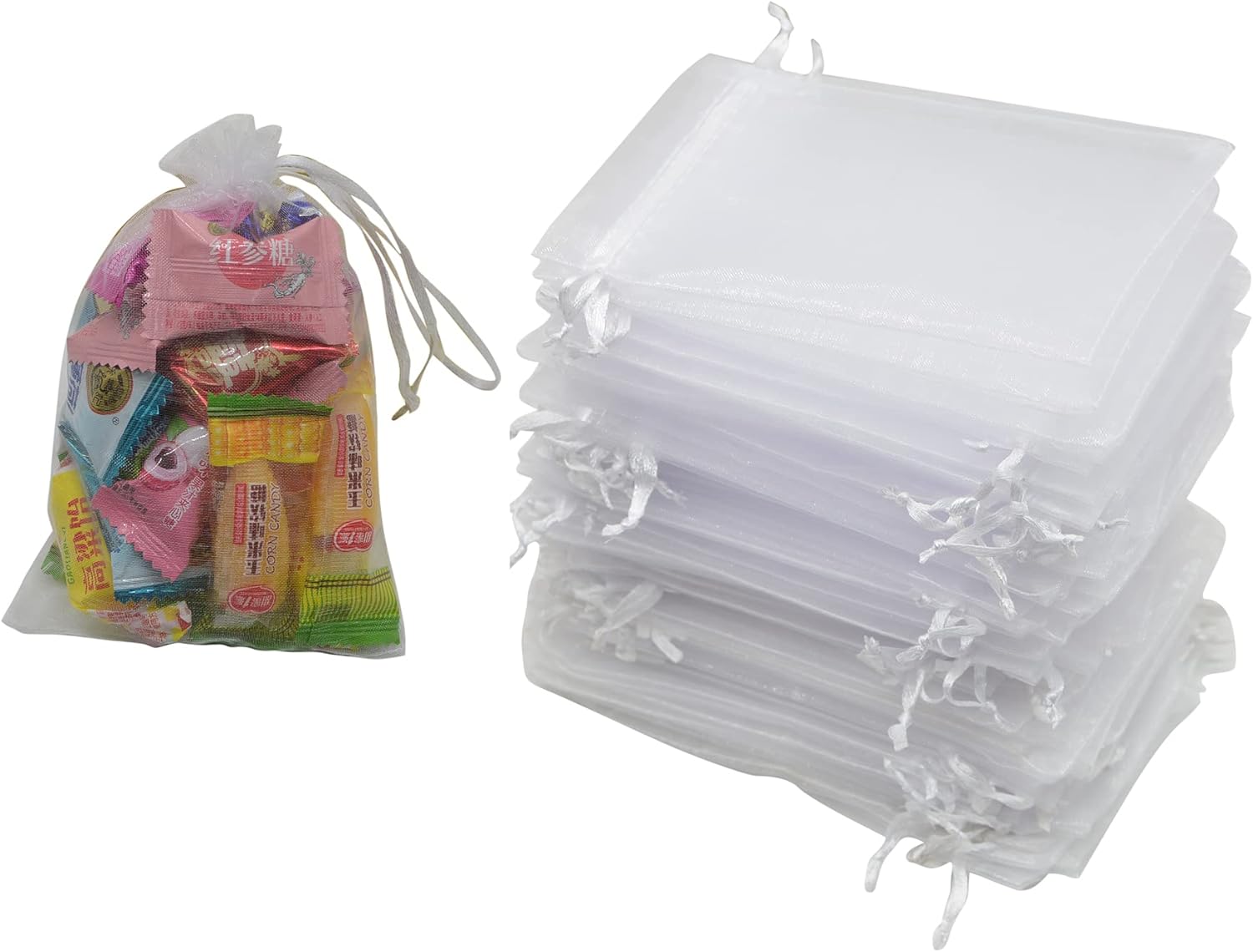 Wedding Favors Small Gift Bags, 100 Pcs 5 Inch x 7 Inch (13 x 18cm) White Organza Bags for Party Favor Bags Small Business Candy Bags Mesh Bag(White, 5'x7')